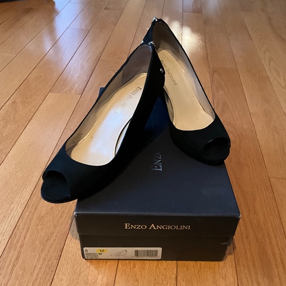 Enzo Angiolini women black suede open toe pump shoes with back zipper ac… - Picture 1 of 6